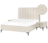 Ensemble de Chambre Moderne en Bouclé Lit Double 160 x 200 cm et Table de Chevet