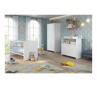 Ensemble de chambre pour bébé TRENDTEAM NIKO, 3 pièces : lit bébé 70x140 avec sommier à lattes, commode à langer avec plateau à langer, et armoire NIKO, blanc mat