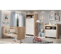 Ensemble de chambre pour bébé TRENDTEAM PIA, 3 pièces, finition chêne Sonoma/blanc : lit bébé 70x140, armoire à 2 portes, table à langer avec 2 portes
