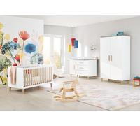 Ensemble de chambre pour enfants Pinolino "Lumi", extra-large, 3 pièces.Reproduction : uni, blanc et chêne avec structure en bois massif