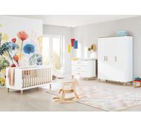 Ensemble de chambre pour enfants Pinolino "Lumi", large, 3 pièces.Reproduction : uni, blanc et chêne avec structure en bois massif