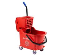 Ensemble de chariot de nettoyage professionnel de 32 litres - Système à double seau - Presse-mop à côté - Roues - Grande capacité - Rouge