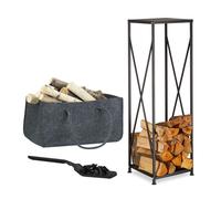 ensemble de cheminée 3 pièces sac à bois porte-bûches pelle à charbon acier pliable noir/gris