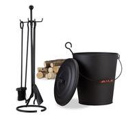 ensemble de cheminée 6 pièces seau à cendres outils cheminée 5 pièces avec pelle balai tisonnier pince noir