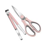 Ensemble de Ciseaux Alimentaires Acier Inoxydable, Pince Barbecue, Rose | Poignée Ergonomique, Usage Manuel, pour Dîner à Maison et Grillades, Outil Multifonction, Lot Complet