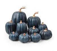 Ensemble de citrouilles artificielles en mousse dorée vieillie, décoration de table de cheminée, plateau à étages, décoration moderne et rustique pour la maison, l'automne, Thanksgiving (bleu foncé)