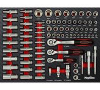 Ensemble de clés combinées Pro Line | Coffret d'outils | Insert pour chariot d'outils comprenant : clés plates, clés à cliquet, clés à douille, clés à cliquet, avec étui de rangement souple