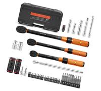 Ensemble de clés dynamométriques SucceBuy, 1/4", 3/8" et 1/2", 47 pièces, double échelle, précision ±3%, comprenant une ougie, des embouts, des rallonges et une mallette de rangement pour l'ent