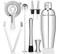 Ensemble de cocktails, 750 ml, 8 pièces, mélangeur en acier inoxydable, accessoires professionnels pour barman pour la préparation de boissons, argenté