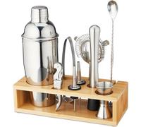Ensemble de cocktails avec support et set de bar de 10 pièces - Argenté, style nature