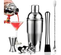 Ensemble de cocktails en acier inoxydable Ibenzoa® (AISI 316) – Shaker avec isolation à 3 parois, doseur (ml/oz), passoire à cocktail et cuillère à cocktail, compatible lave-vaisselle, idéal pour une 