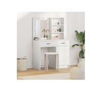 Ensemble de coiffeuse - 2 pièces - Bois blanc - Miroir inclus - Éclairage LED intégré