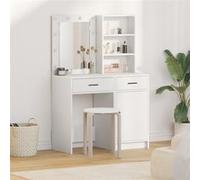 Ensemble de coiffeuse - 2 pièces - Bois blanc - Miroir inclus - Éclairage LED intégré