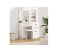 Ensemble de coiffeuse 2 pièces avec LED en bois d ingénierie blanc Blanc G