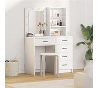 Ensemble de coiffeuse 2 pièces avec LED en bois d ingénierie blanc Blanc G
