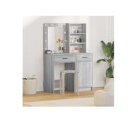 Ensemble de coiffeuse 2 pièces avec LED en bois d ingénierie Sonoma gris