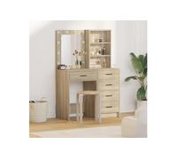 Ensemble de coiffeuse 2 pièces avec LED en chêne sonoma en bois d'ingénierie