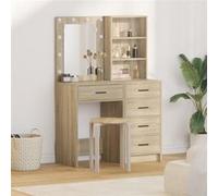 Ensemble de coiffeuse 2 pièces avec LED en chêne sonoma en bois d'ingénierie