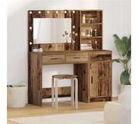 Ensemble de coiffeuse 2 pièces avec LED en vieux bois d ingénierie G