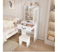 Ensemble de coiffeuse 60*36*131,5 cm, miroir LED à luminosité réglable, espaces de rangement et tabouret rembourré -blanc