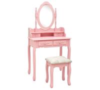 Ensemble de coiffeuse avec tabouret Paulownia - vidaXL - Rose - 75 x 69 x 140 cm - 2 tiroirs - compartiments ouverts lfw63l4546