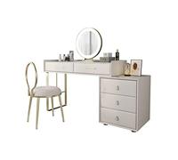 Ensemble de Coiffeuse Blanche Moderne, Commode en Bois, Plaque Roche avec Lampe, Chambre à Coucher, Simple rétractable, Chaise Maquillage Table de Maquillage(Grand)