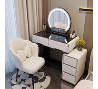 Ensemble de coiffeuse élégant avec chaise et miroir de maquillage LED réglable - Luminosité réglable 3 modes d'éclairage - Grande table avec tiroirs et armoires Design compact pour petits espaces