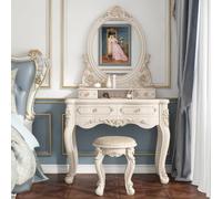 Ensemble de Coiffeuse Moderne Coiffeuse en Bois | Avec tiroirs Miroir Tabouret Mobilier décoratif Pour la chambre à coucher Pour femmes(80cm/32in+oval mirror)