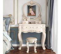 Ensemble de Coiffeuse Moderne Coiffeuse en Bois | Avec tiroirs Miroir Tabouret Mobilier décoratif Pour la chambre à coucher Pour femmes(80cm/32in+mirror)