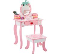 Ensemble de coiffeuse pour enfant avec motif de pomme, ensemble de coiffeuse en MDF avec 1 tiroir et 2 boîtes de rangement