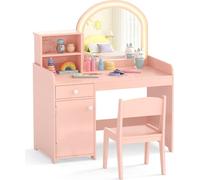 Ensemble de coiffeuse pour enfants avec miroir LED, tabouret et rangement