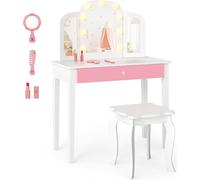 Ensemble de coiffeuse pour enfants - Conception 2 en 1, lumières LED, blanc