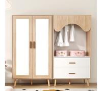 Ensemble de commode pour enfant avec 2 portes et 2 tiroirs 160 x 141,5 x 46 cm : armoire à portes battantes et étagère ouverte avec tringle à vêtements, style moderne blanc et aspect chêne