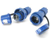 Ensemble de connecteurs étanches 230V/16A, indice de protection IP68, couleur bleue, 2 pôles + terre