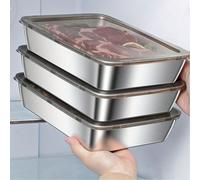 Ensemble de conservation alimentaire en acier inoxydable, comprend des contenants avec couvercles et des assiettes ; congélateur ; convient pour conserver les aliments frais et cuits, les fruits et le