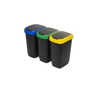 Rotho Corbeilles de tri Twist Set 3x25 L avec couvercles colorés Blanc