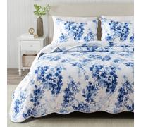 Ensemble de couette Jacqueline pour adultes, bleu avec motif floral, 3 pièces
