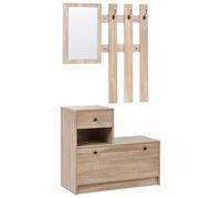 Ensemble de Couloir en Aggloméré Meuble d'Entrée Espace de Rangement Miroir Marr
