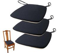 Ensemble de coussins de siège Unyqoos® (3 pièces) – Coussins de siège en lin noir de 42x40 cm, adaptés aux chaises de salle à manger et de bureau, avec base antidérapante, housse amovible et lavable, 