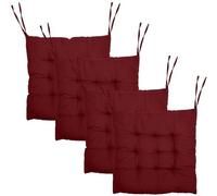 Ensemble de coussins de siège Unyqoos® (4 pièces) de 40 x 40 cm – Bordeaux, pour intérieur et extérieur, rembourrage en fibres de polyester et en coton piqué, 2 sangles antidérapantes, lavable jusqu'à
