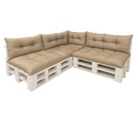 Ensemble de coussins pour palette de 7 pièces, un ensemble d'oreillers pour meubles de jardin, coussins de sol, coussins pour palettes 120 x 60 x 3 siège+3 dossiers 120 x 40 cm + 1 x 60 x 40 cm (Beige