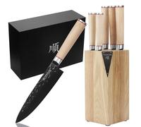 Ensemble de couteaux 5 pièces avec bloc à couteaux en bois, lames en acier japonais AUS8 avec revêtement en titane noir