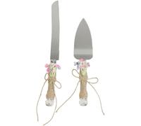 Ensemble de couteaux à gâteau et de couverts - Ensemble de service à gâteau - Pour couper et servir le gâteau - Avec manche en bois tressé - Lot de 2 pièces