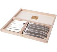 Ensemble de couteaux à steak Laguiole, 6 pièces, avec manches en acier inoxydable, présenté dans une boîte en bois