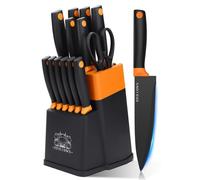 Ensemble de couteaux de cuisine 14 pièces avec affûteur intégré et ciseaux, couleur orange