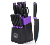 Ensemble de couteaux de cuisine 14 pièces, comprenant un bloc auto-affûtant, des couteaux à steak et des ciseaux, de couleur violette