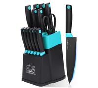 Ensemble de couteaux de cuisine 14 pièces, comprenant un bloc auto-affûtant, des couteaux à steak et des ciseaux, noir et vert