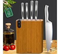 Ensemble de couteaux de cuisine, 6 pièces, avec bloc à couteaux en bois et affûteur intégré