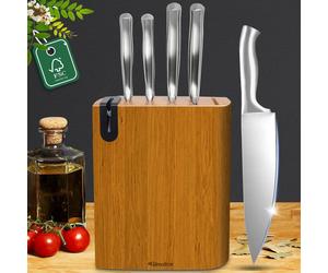 Ensemble de couteaux de cuisine, 6 pièces, avec bloc à couteaux en bois et affûteur intégré