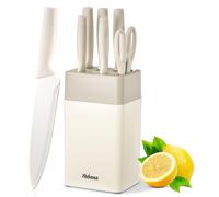 Ensemble de couteaux de cuisine - 7 pièces - Inox - Avec bloc couteaux et affûteur - Noir - Pour un usage quotidien en cuisine
